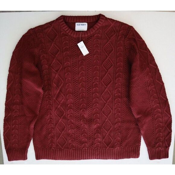 Old Navy 474410-01 Men's Sz L Wine Country/Maroon Cozy Cable-Knit Cotton Sweater - Picture 1 of 6